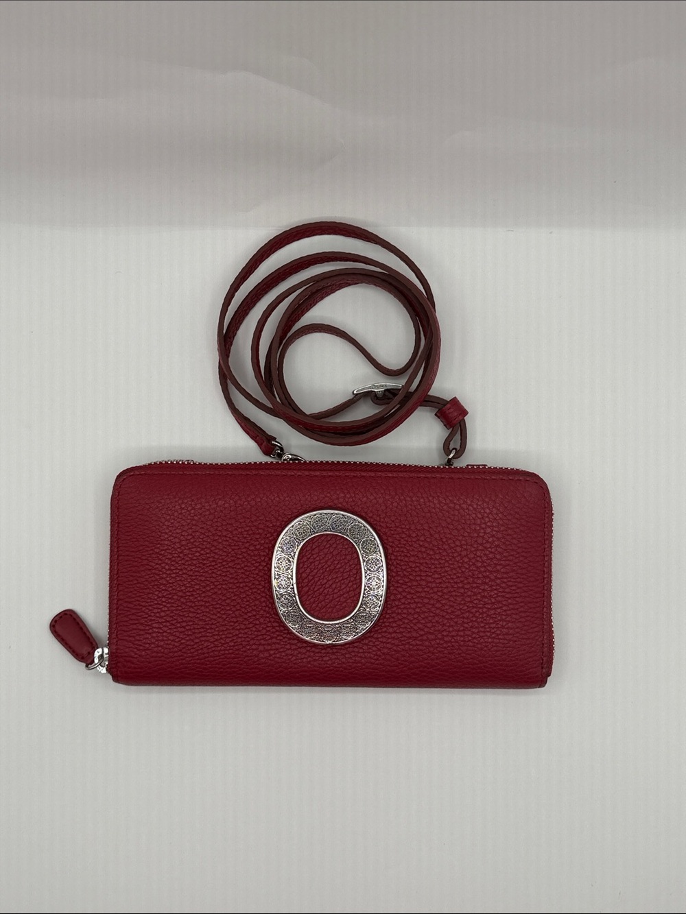 Brighton Red Crossbody Zip Wallet with Silver Accent